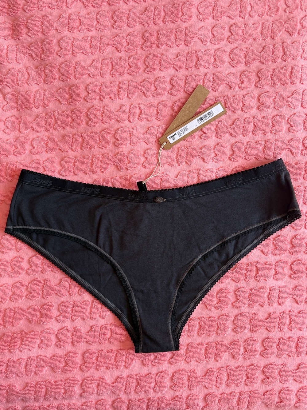 🌸 SKIMS Lightweight Cotton Picot Logo Hipster | Soot Tonal | M | NWT 🏷️